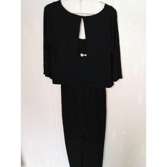BB Dakota Womens Sz M Black  Romper Jumpsuit One Piece Rayon 3/4 Sleeve Wide Leg - Picture 2 of 5